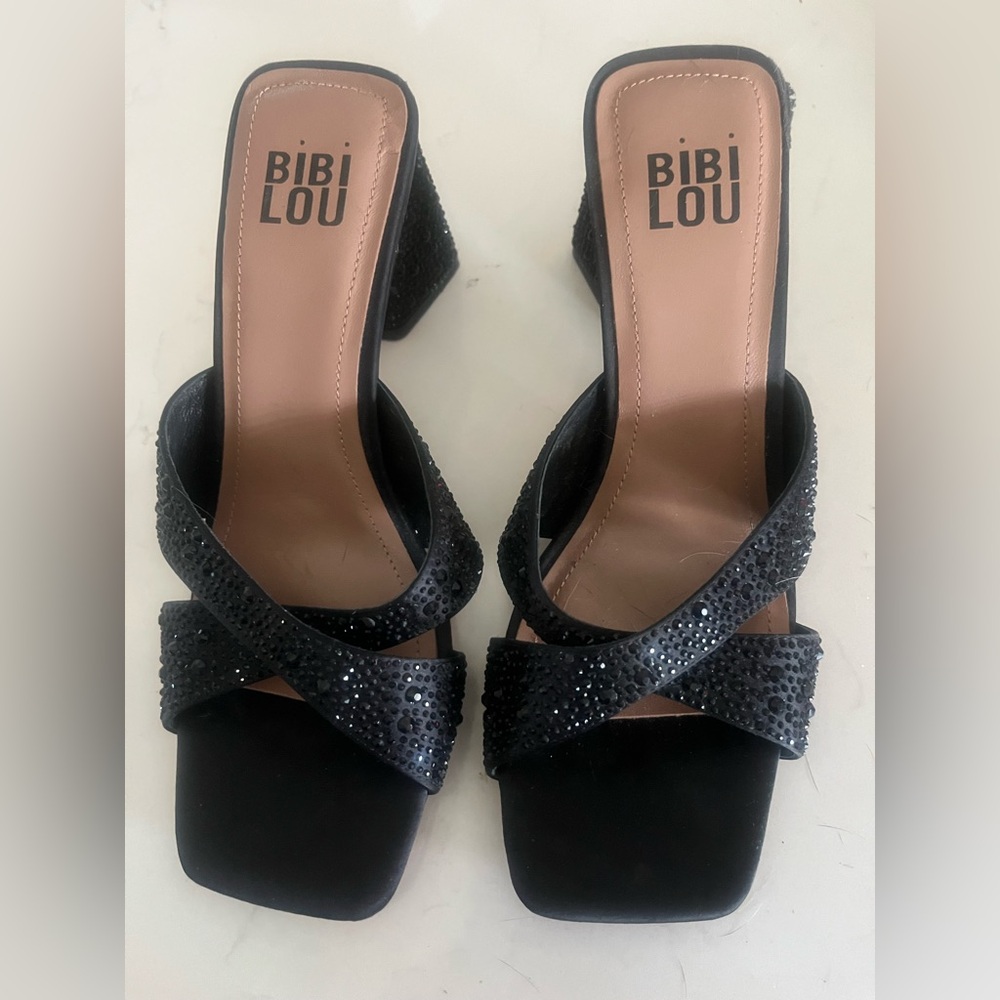 Bibi Lou Anthropologie Black Heels with Sparkling Accents